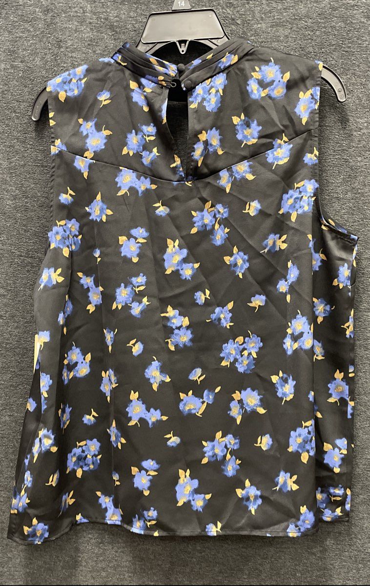 Halogen Women's Black Blue Floral Mock Neck Sleeveless Blouse Sz 1 NWT