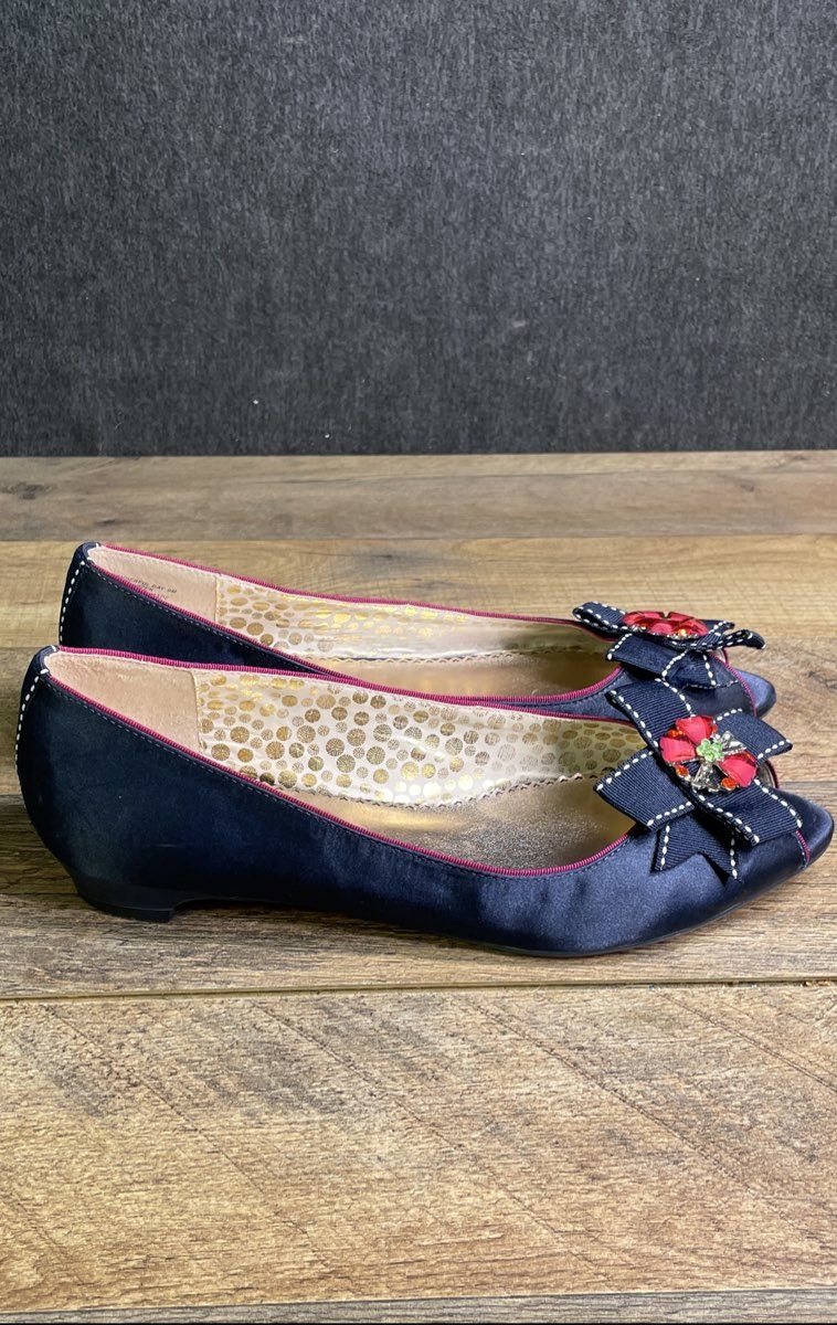 Poetic Licence Wonderful Day Navy Blue Peep Toe Bow Flats Women's Size 9