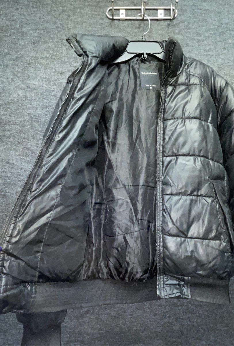 Calvin Klein Jeans Men's Black Puffer Full Zip Mock Neck Jacket Coat Size M