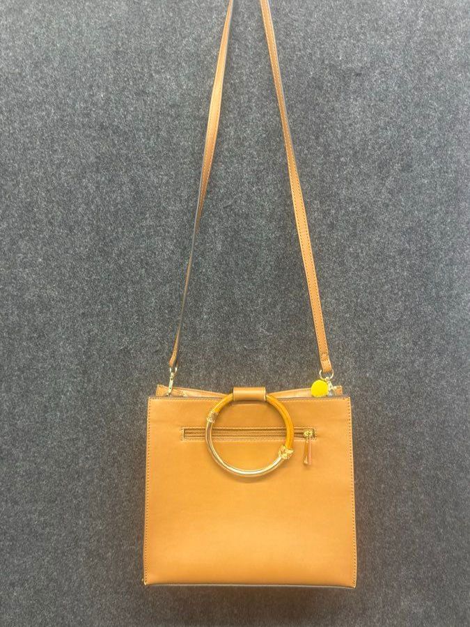 Aldo Tan Cane Wicker Woven Crossbody Bag Gold Tone Ring Handle