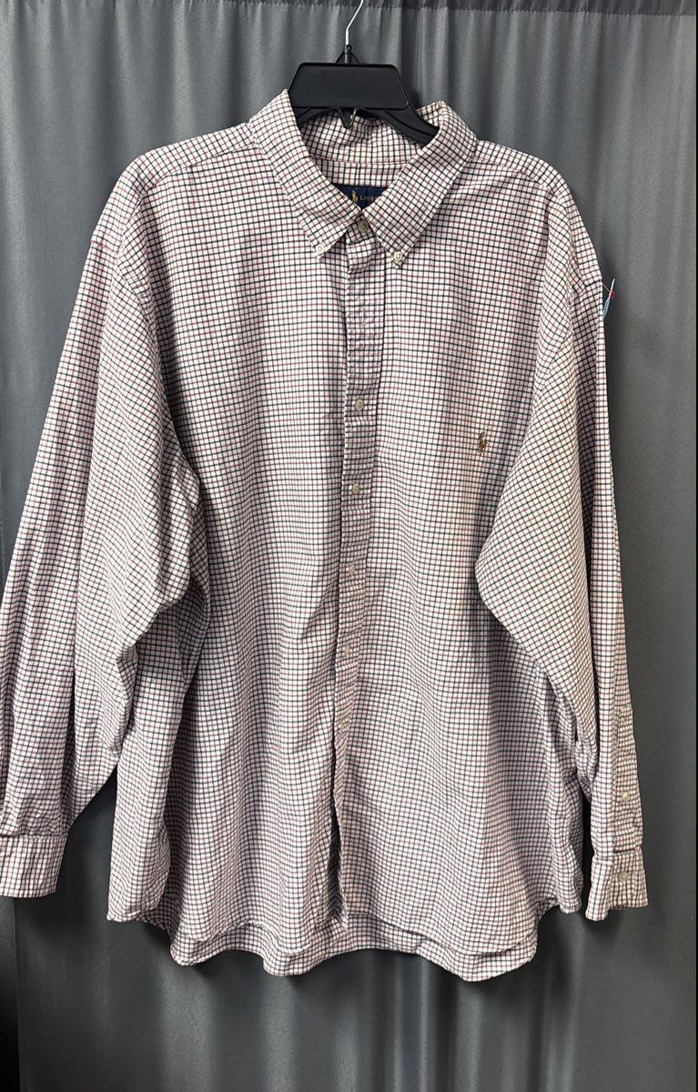 Ralph Lauren Men's Plaid Button Down Shirt White Red Blue Long Sleeve Sz 3XB