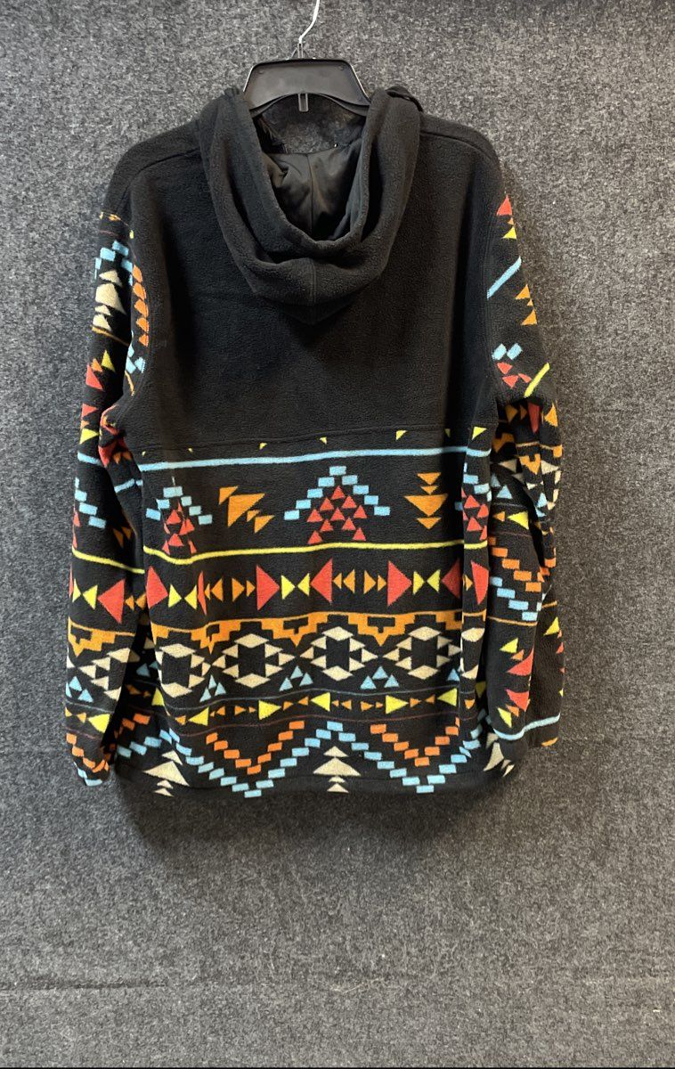 Massive Outdoor Men's Fleece Hoodie Pullover Black Aztec Geometric Pattern Sz L