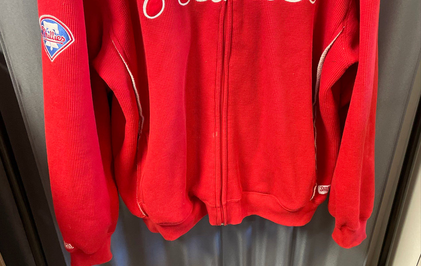 Stitches Men's Philadelphia Phillies Red Waffle Knit Thermal Full Zip Hoodie XL