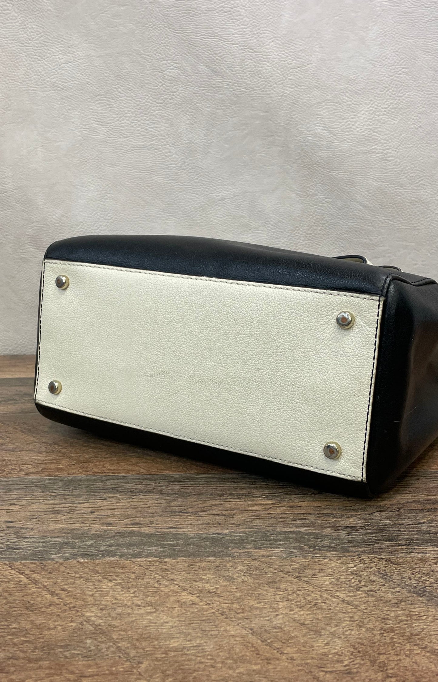 Kate Spade Black White Leather Bow Colorblock Satchel Handbag Gold Hardware