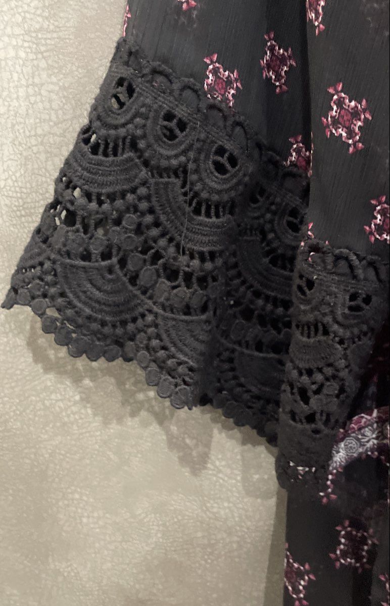 Mason & Belle Women's Purple Floral Sheer Open Kimono Cardigan Crochet Sz M