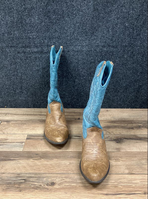 Coconuts Gaucho Tan Turquoise Blue Western Cowboy Boots Women's Size 9M