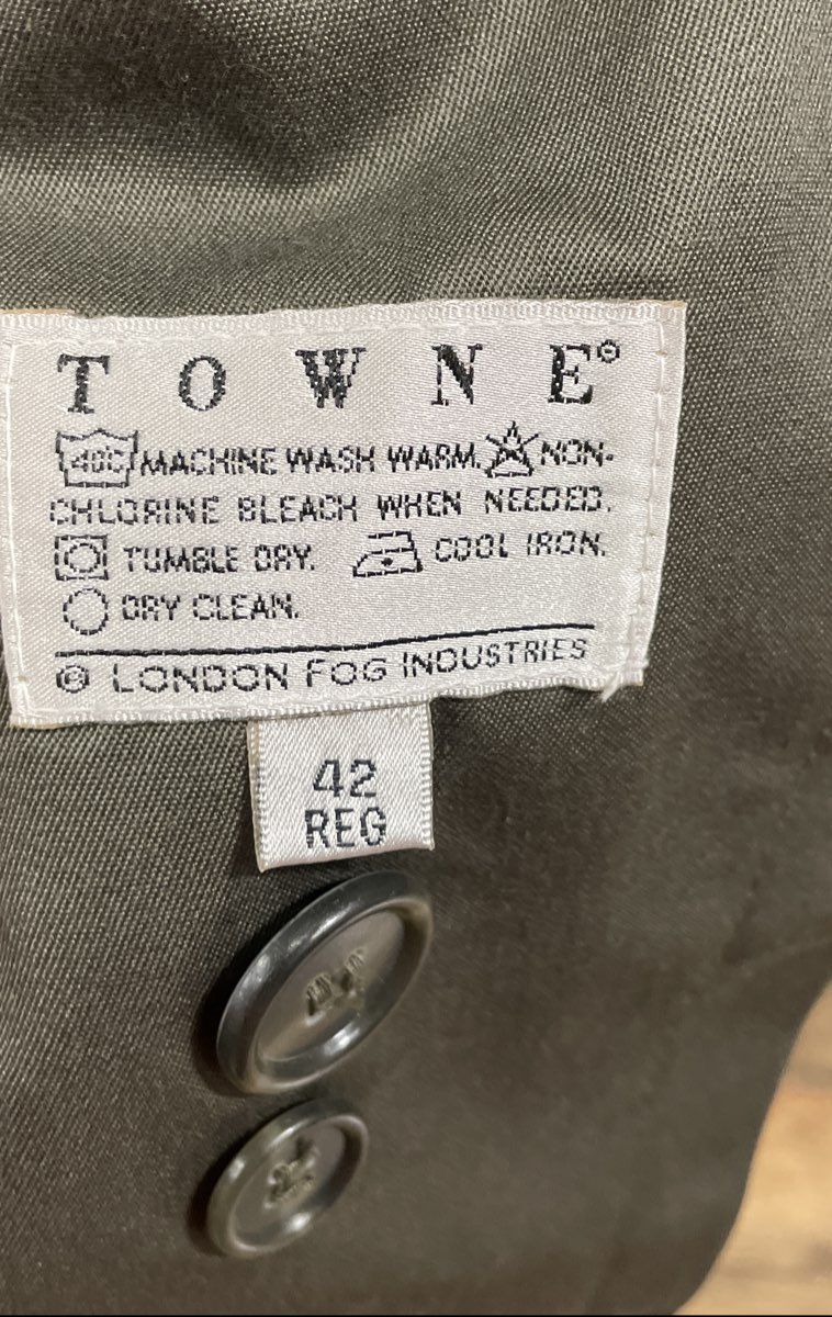 Vintage 90s Towne London Fog Green Belted Double Breasted Trench Coat Women's 42