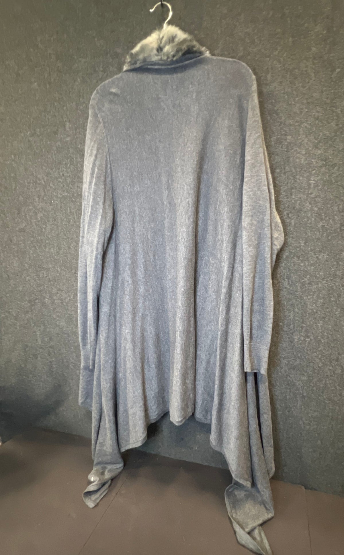 Worthington Women's Gray Faux Fur Trim Striped Open Front Cardigan Duster Sz 2X