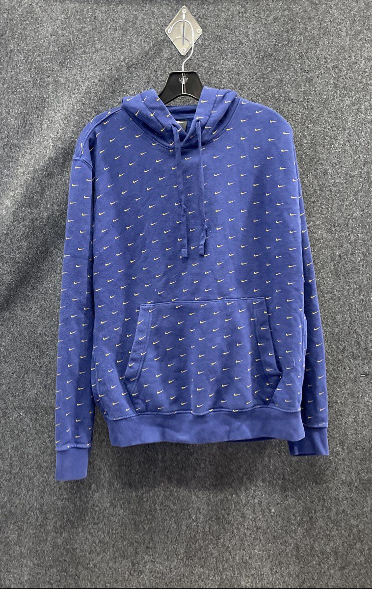 Nike Men's Blue All Over Print Swoosh Fleece Hooded Sweatshirt Sz M
