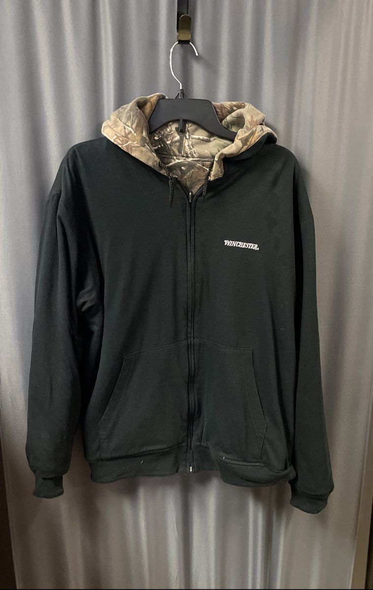 Winchester Men's Reversible Realtree AP Camo Black Full Zip Hoodie Sz L