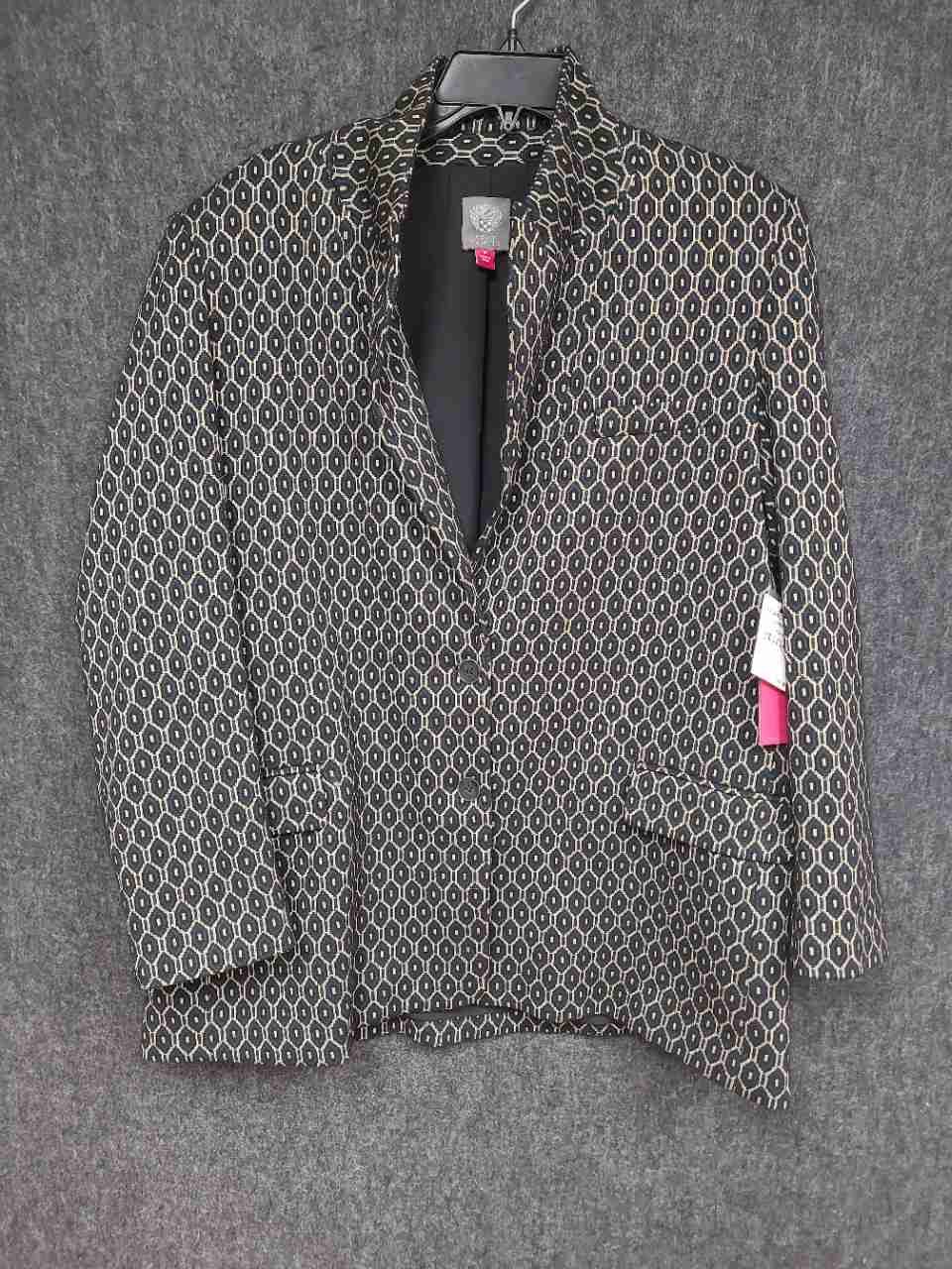 Vince Camuto Women's Geometric Hexagon Print Blazer Rich Black NWT Size 16