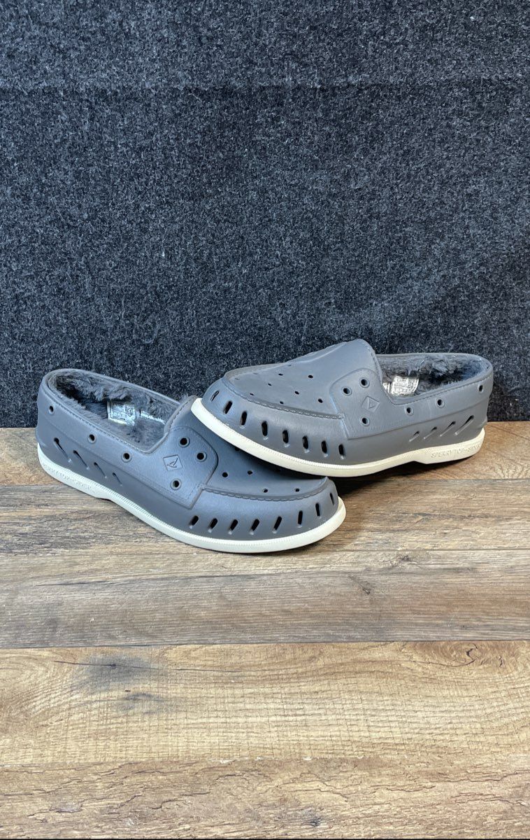 Sperry Authentic Original Float Faux Fur Lined Grey Boat Shoes Men's Size 12