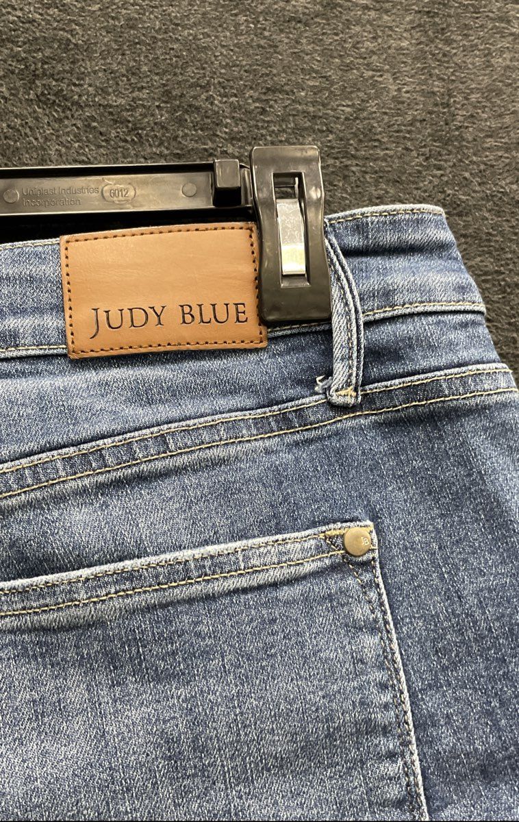 Judy Blue Women's High Rise Fray Hem Denim Shorts Blue Distressed Sz 2XL