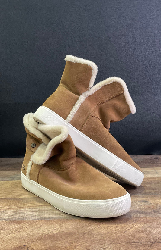 UGG Lynus Chestnut Suede Sheepskin Lined Sneaker Boots Women's Size 12