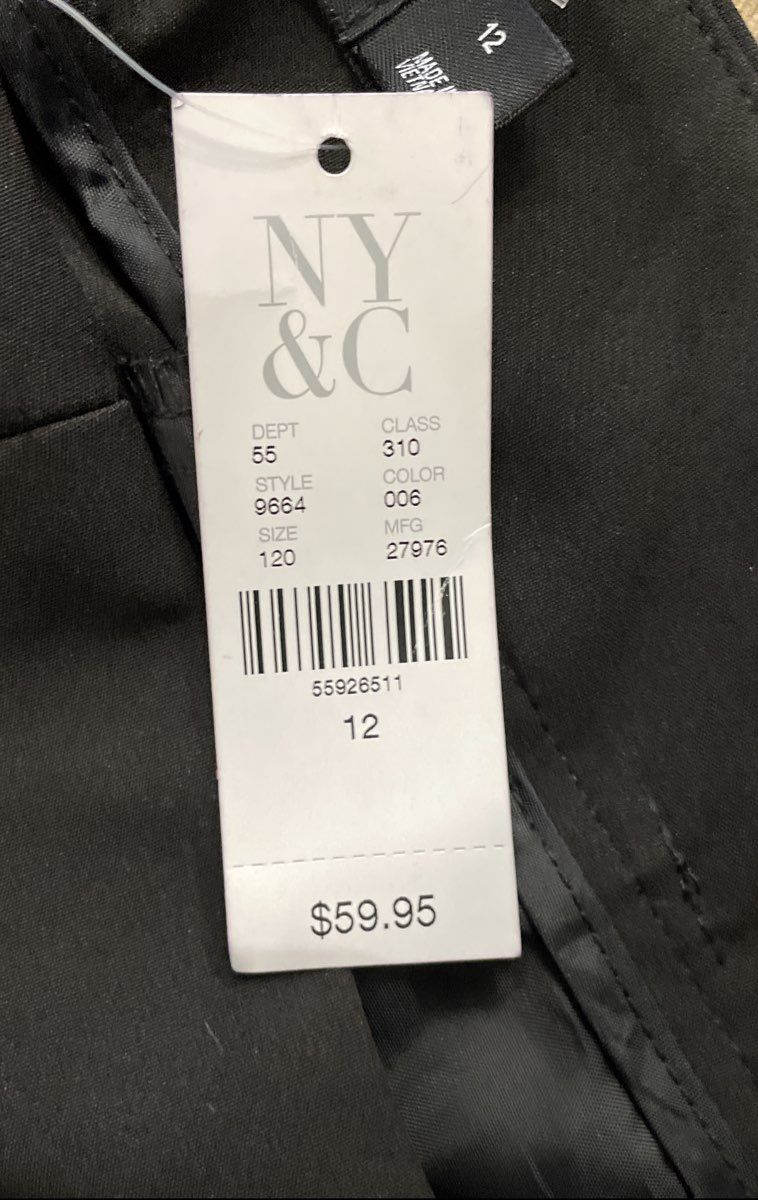 New York & Company Women's Black Madie Pant 7th Avenue 2-Way Stretch NWT Sz 12