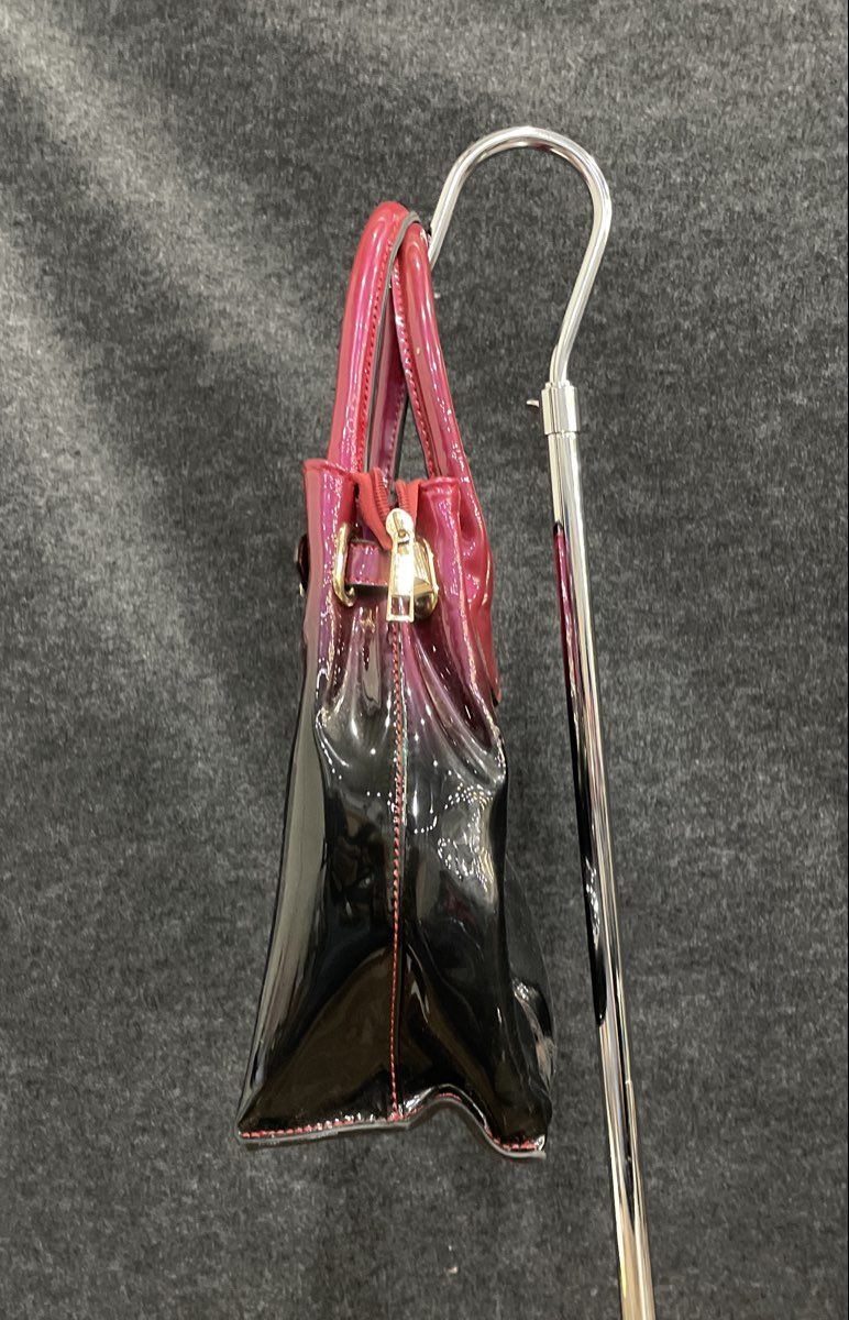 Scarleton Red Black Ombre Latex Satchel Handbag Purse Gold Tone Hardware