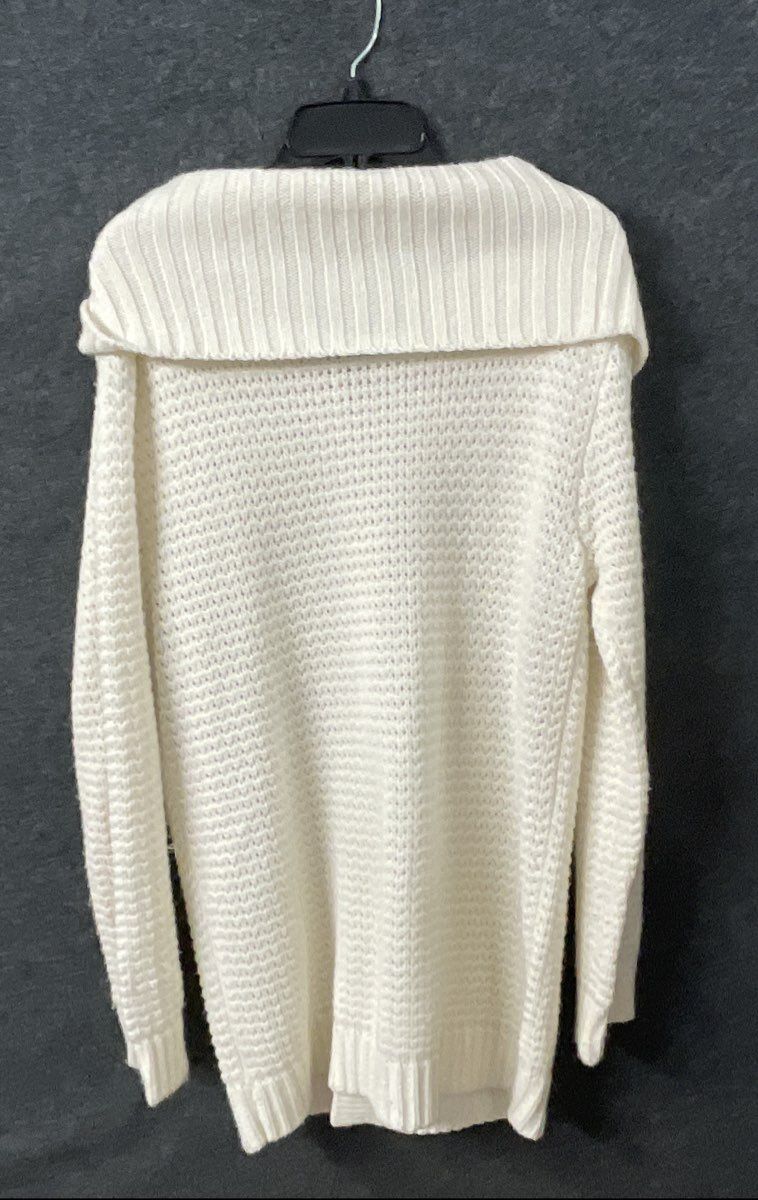 SweaterSource Women's White Textured Knit Cardigan Sweater Shawl Collar Sz L