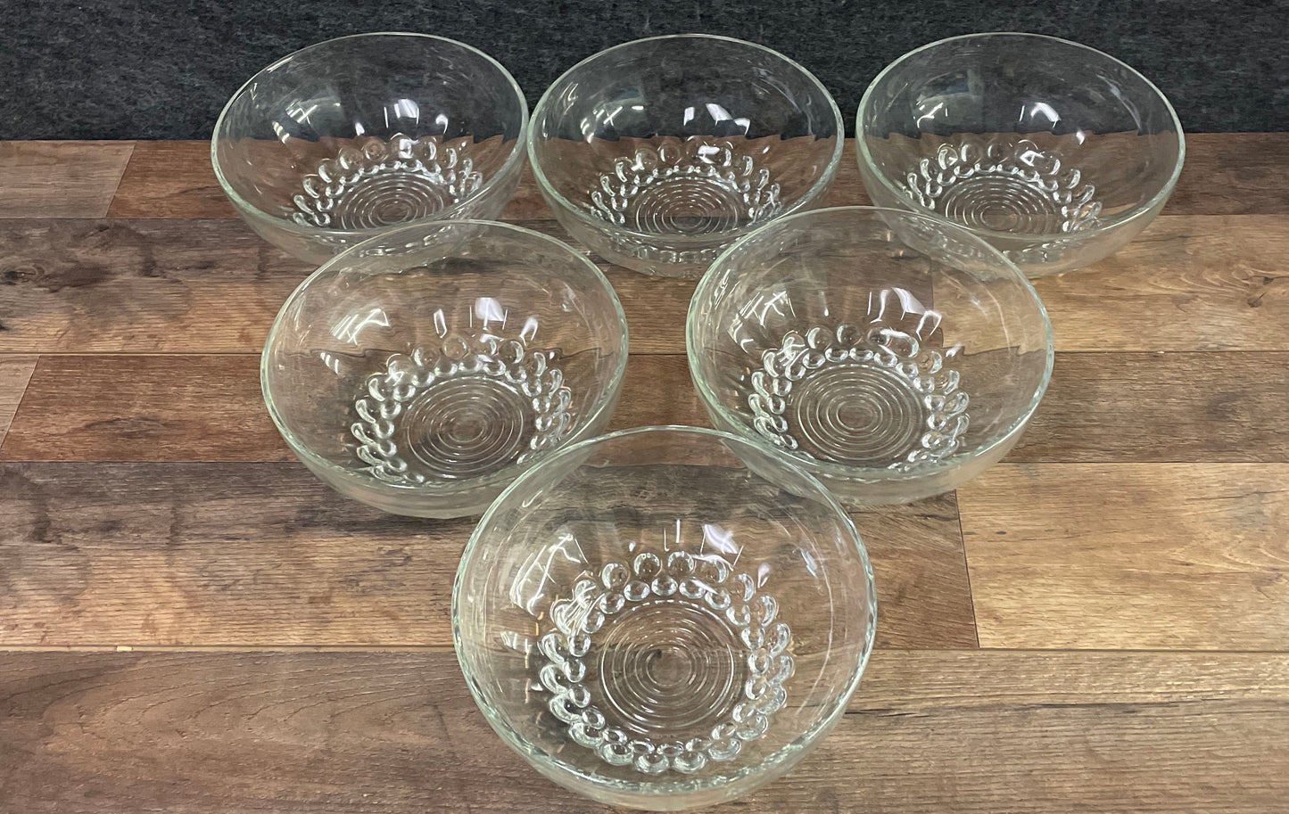 Pressed Glass Bubble Bottom Dessert Bowls 6 Piece Set Clear Vintage