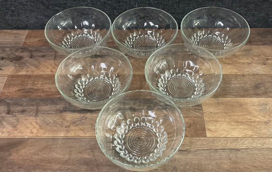 Pressed Glass Bubble Bottom Dessert Bowls 6 Piece Set Clear Vintage