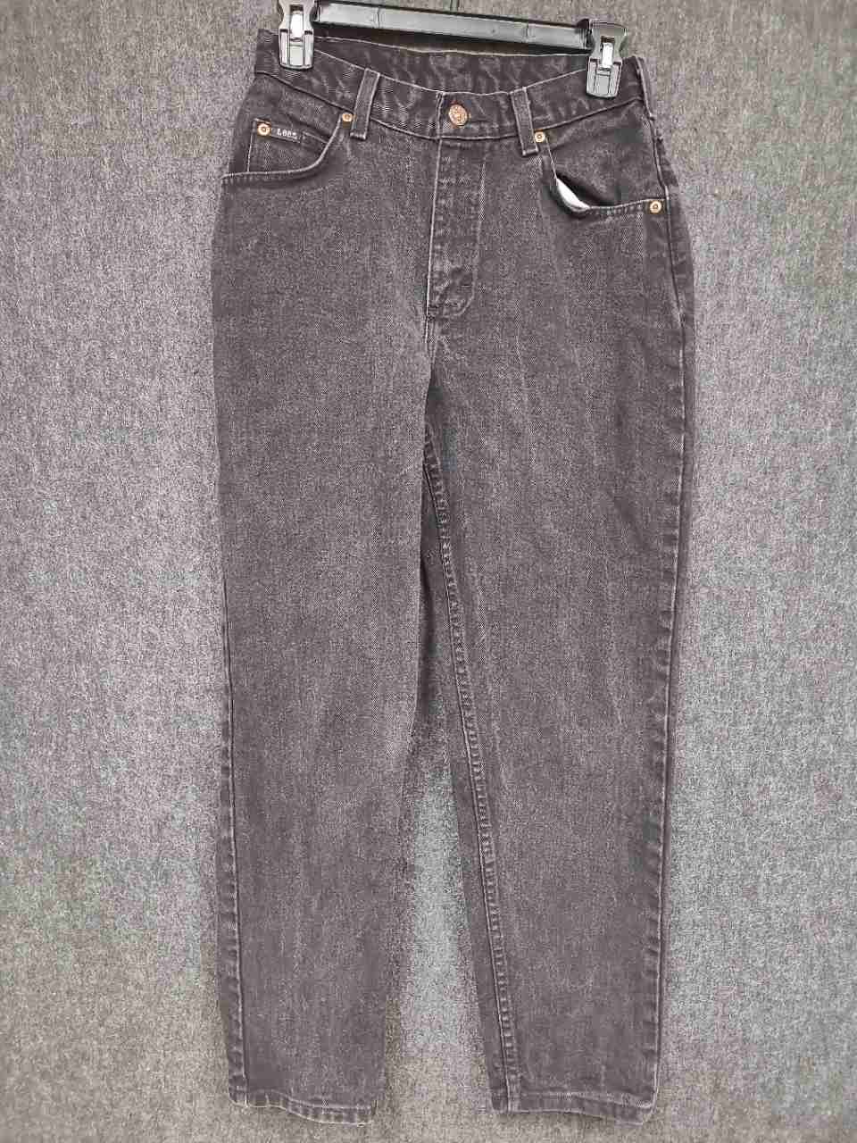 Vintage 90s Lee Women's Faded Black High Rise Tapered Denim Jeans Sz 6P