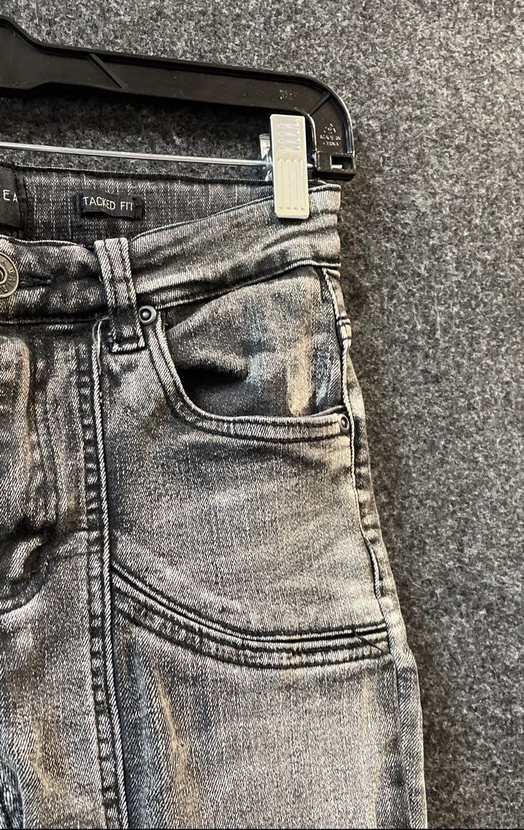 Waimea Boys Gray Acid Wash Tacked Fit Biker Cargo Jeans Distressed Sz 14