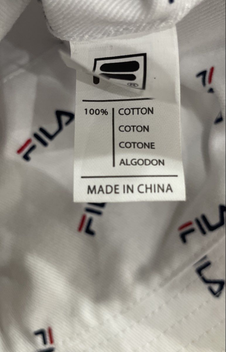 Fila Unisex White Cotton Bucket Hat Red Navy Striped Logo NWT
