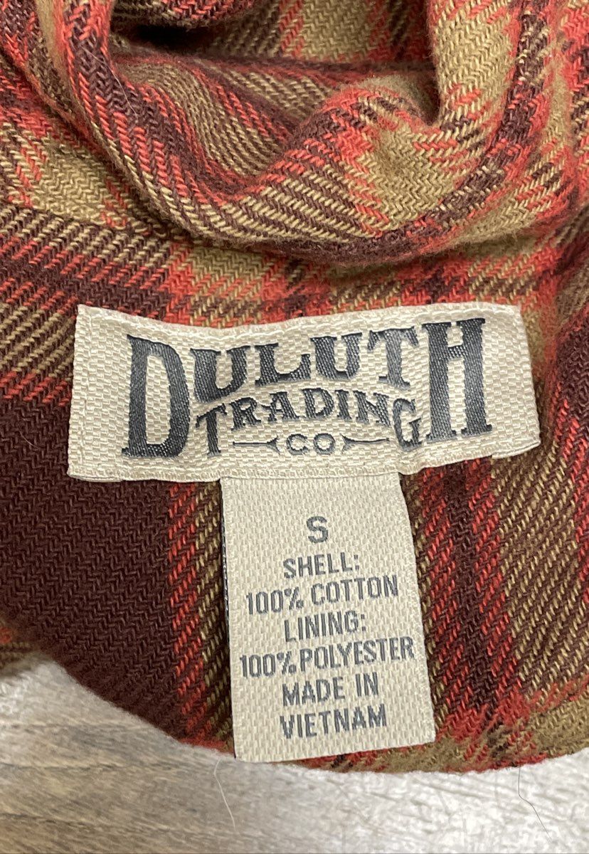 Duluth Trading Co. Men's Orange Plaid Fleece Lined Flannel Snap Shacket Jacket