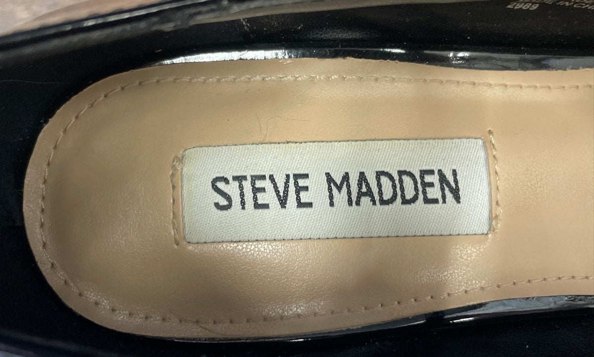 Steve Madden Nylo Black Patent Platform Mary Jane Block Heel Pumps Size 9M