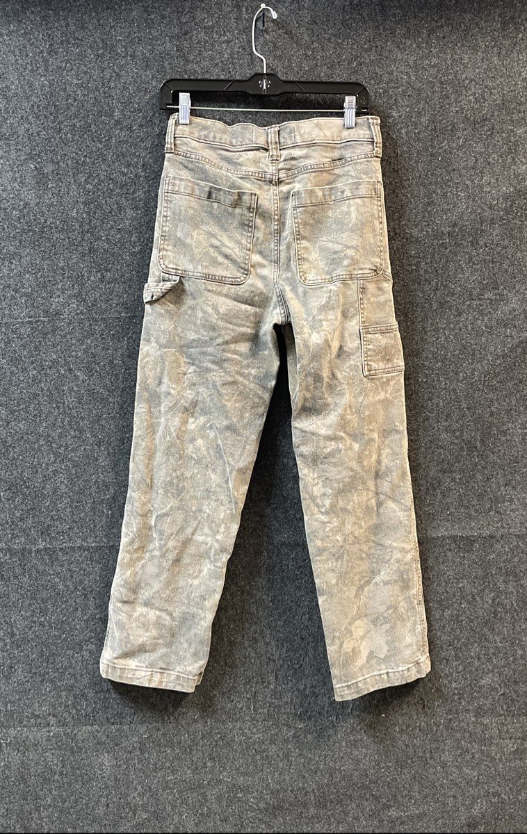 Hollister Men's Baggy Jeans Gray Acid Wash Leaf Print Carpenter Denim Sz 28x32