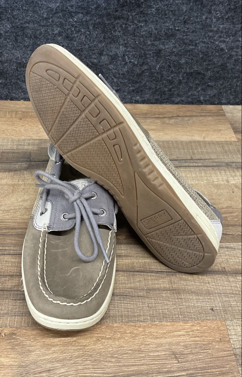 Sperry Bluefish Grey Leather Textile 2-Eye Boat Shoes Women's Size 9