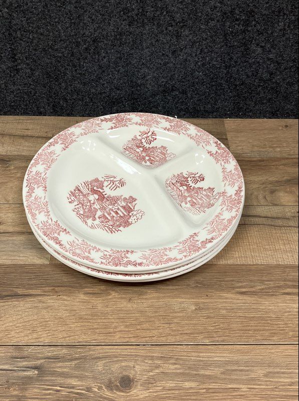 Red Willow Transferware Divided Grill Plates Set 4 Piece Made in USA Vintage