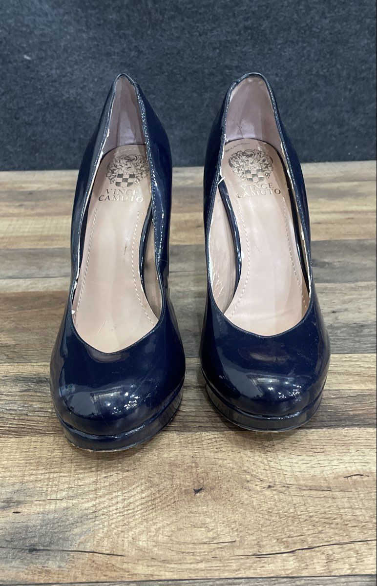 Vince Camuto Black Patent Leather Round Toe Platform Heels Pumps Size 8