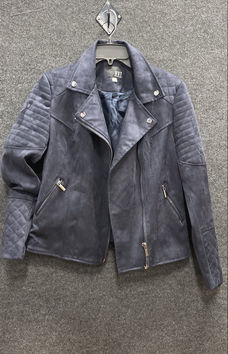 KUT from the Kloth Women's Navy Blue Faux Suede Quilted Moto Biker Jacket Sz M