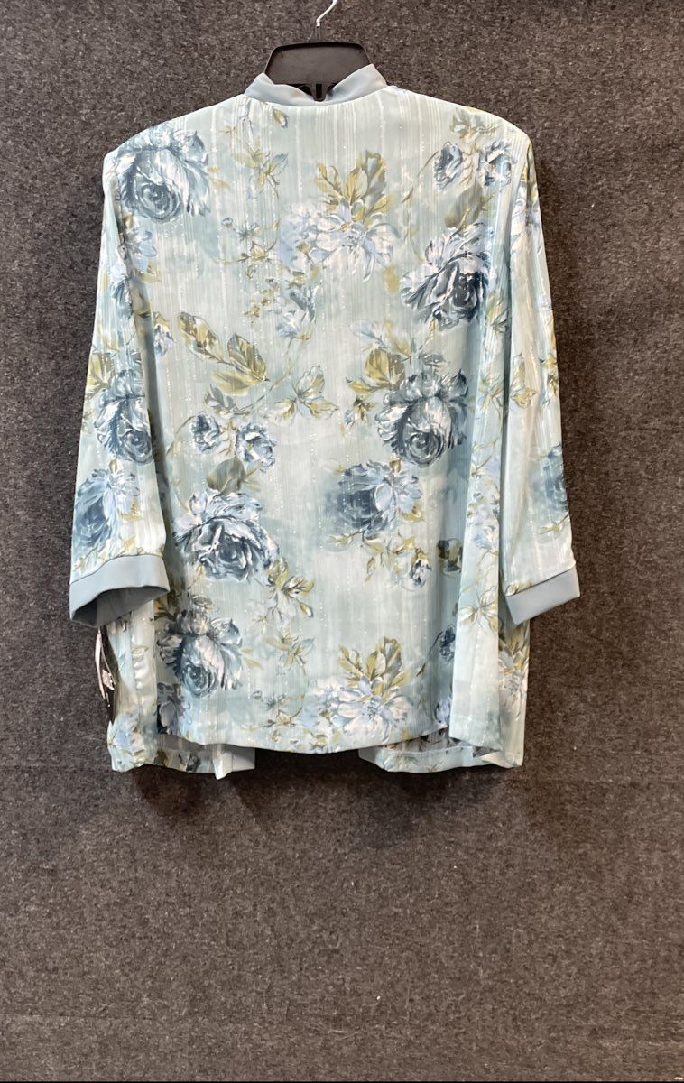 Kathy Roberts Women's Blue Floral Jacket Dress NWT 2 Piece Satin Stripe Sz 18
