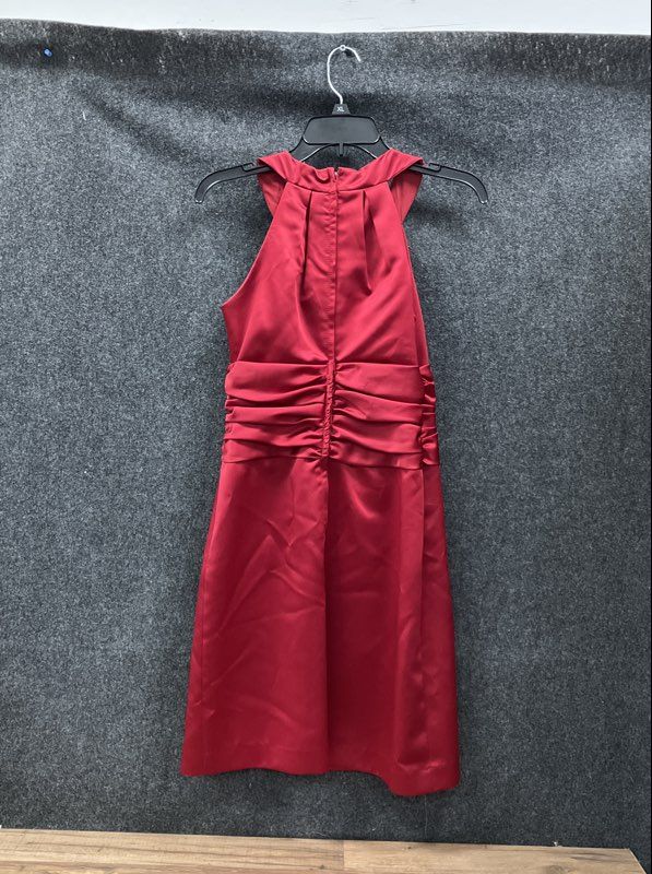 David's Bridal Women's Red Satin Pleated Bust Ruched Cocktail Dress Size 6