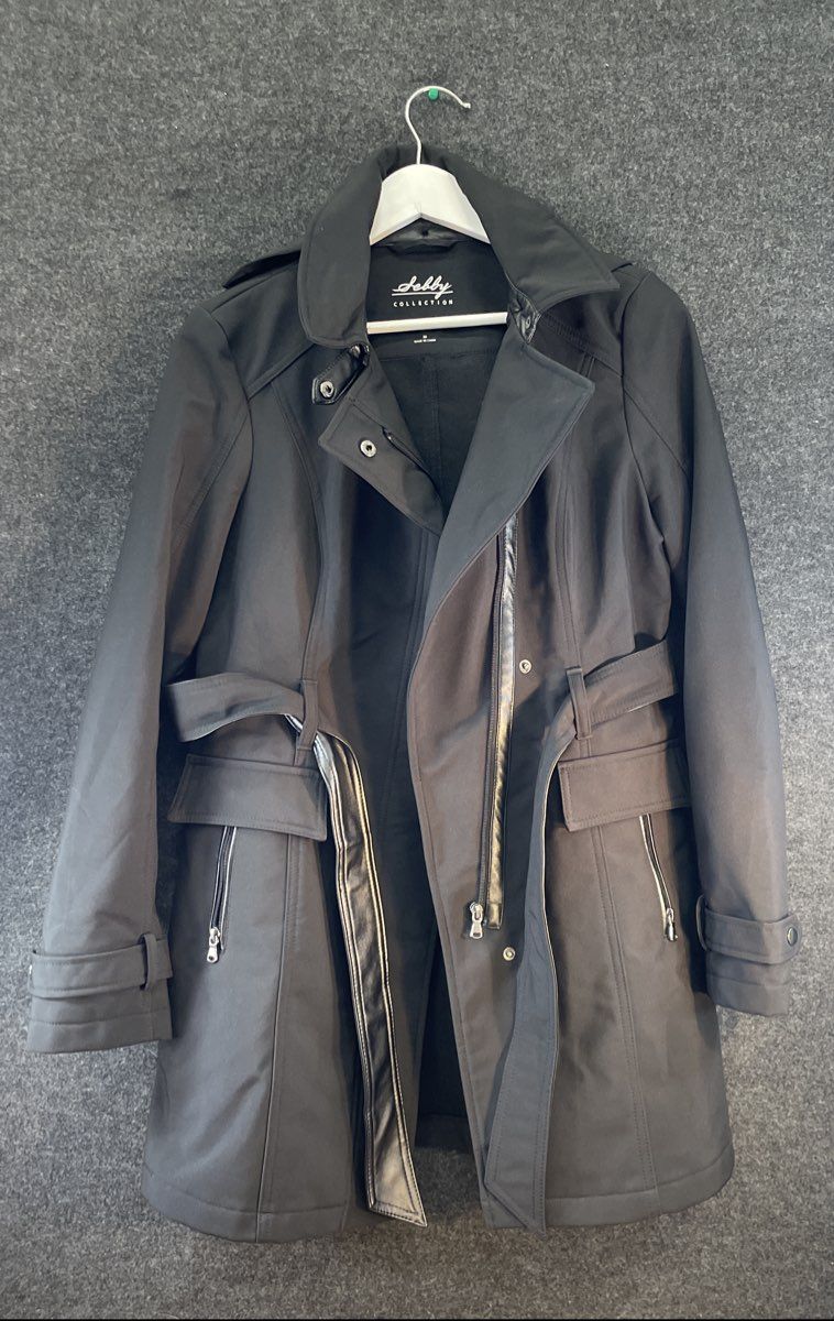 Sebby Collection Women's Black Belted Trench Coat Water Resistant Windproof M
