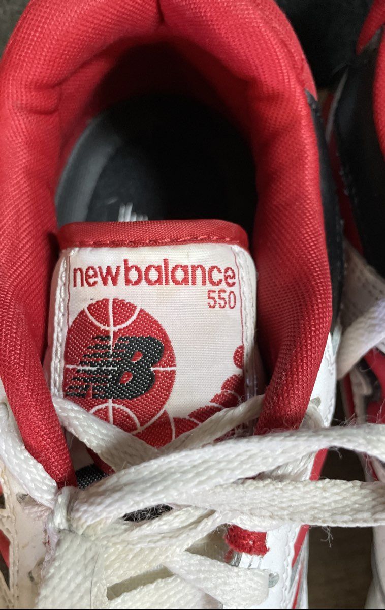 New Balance 550 White Red Black Leather Basketball Sneakers Size 7.5