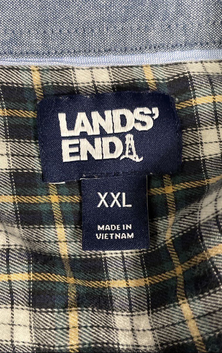 Lands' End Men's Blue Plaid Cotton Rayon Stretch Button Up Shirt Size XXL