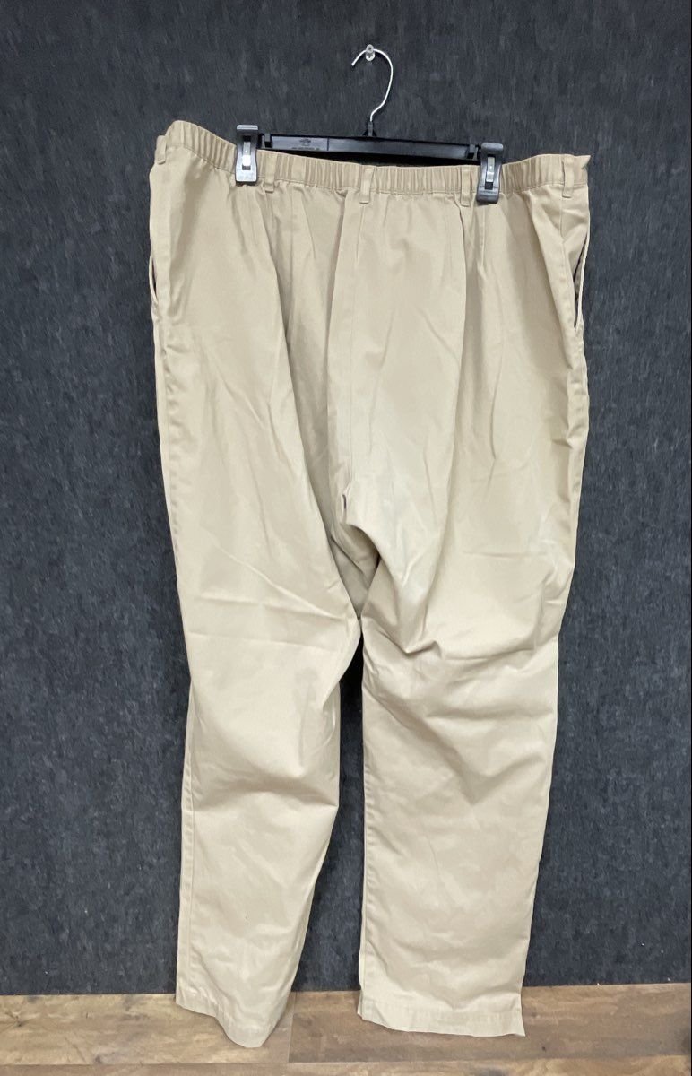 Lands' End Women's Khaki Flat Front Back Elastic Waist Pants Sz 22W