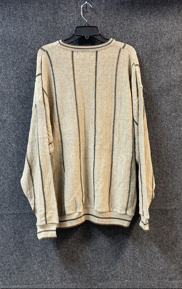Vintage 90s Croft & Barrow Men's Tan Wildlife Embroidered Striped Sweater Sz XXL