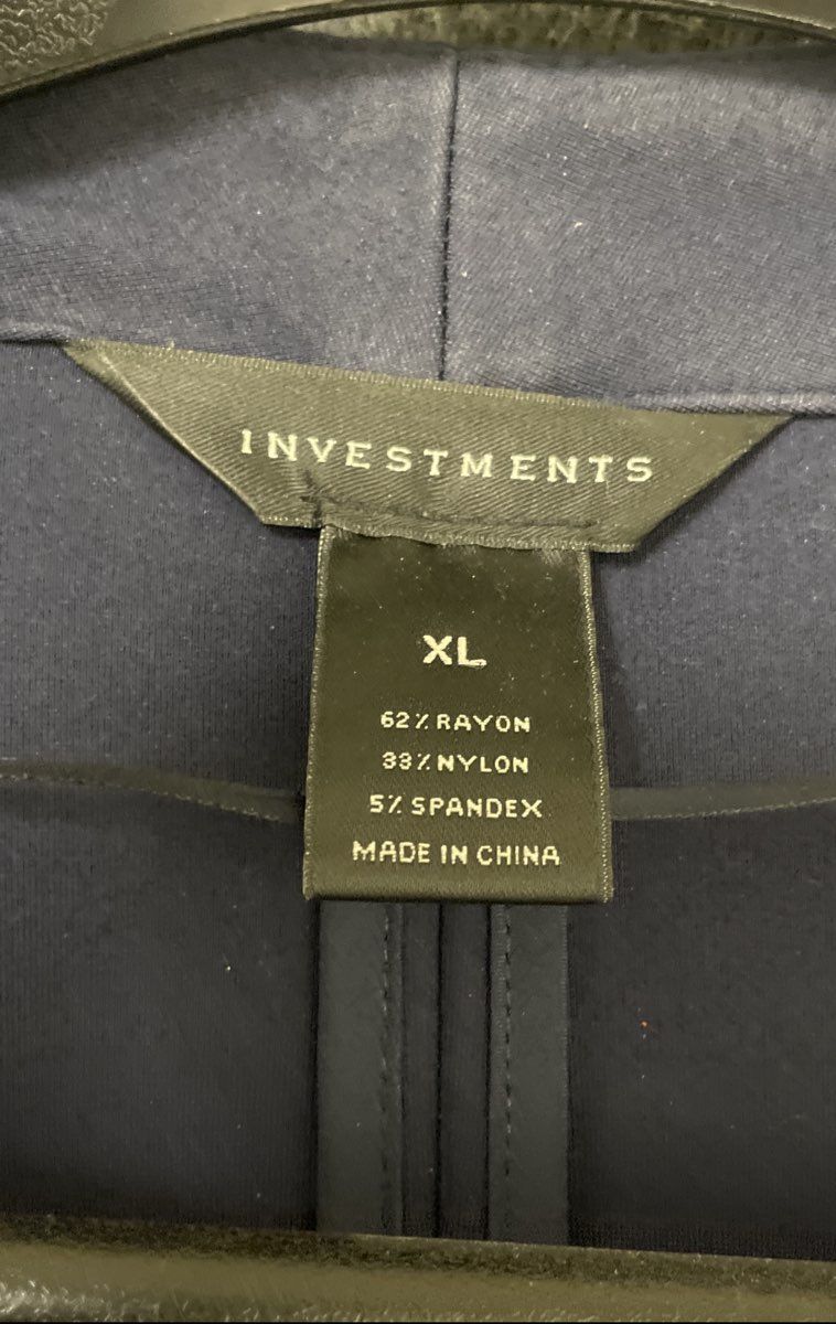 Investments Women's Open Front Jacket Navy Blue Rayon Blend Stretch Sz XL