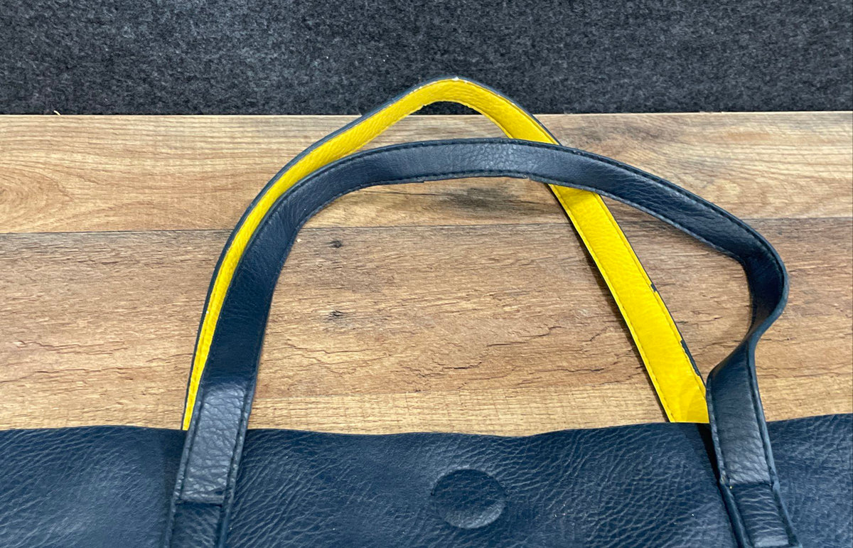 G.H. Bass & Co. Blue Yellow Leather Reversible Tote Bag & Attached Pouch