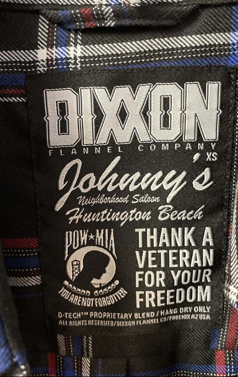 Dixxon Flannel Co Johnny's Saloon Huntington Beach Black Plaid Shirt Sz XS