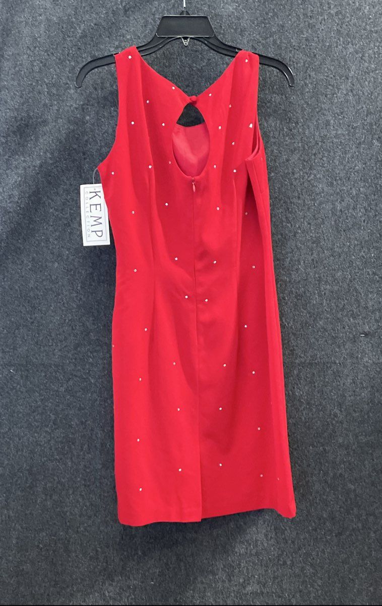 Vintage 90s Kemp Collection Women's Red Rhinestone Sheath Dress Sz 8 NWT