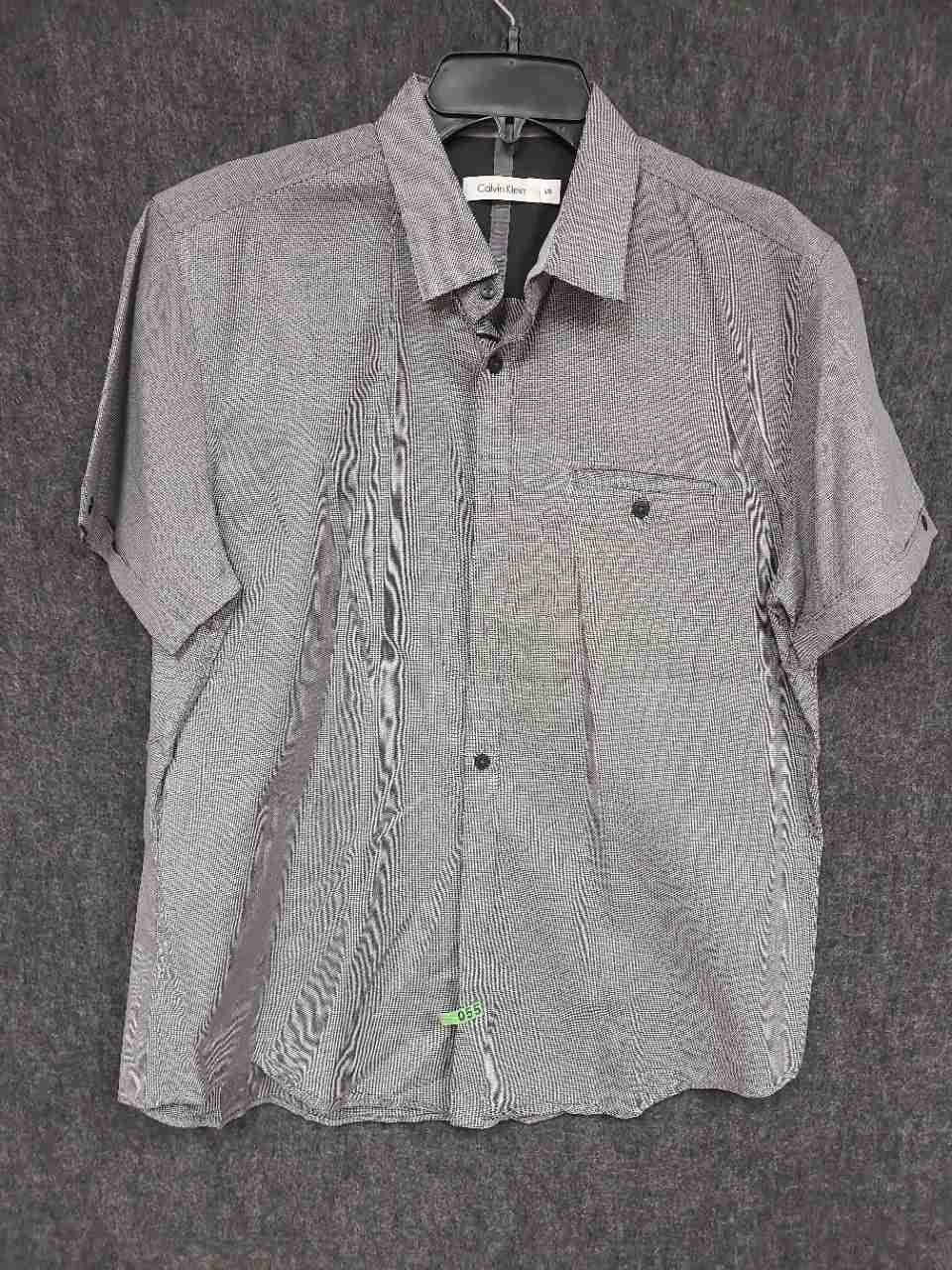 Calvin Klein Men's Short Sleeve Button Down Shirt Gray Cotton Micro Check Sz L