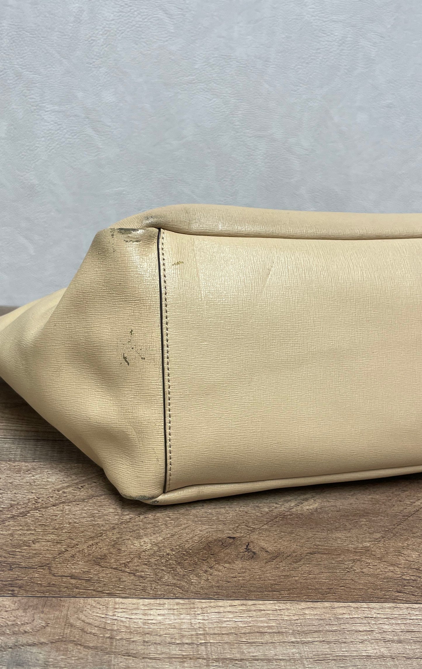 Coach Beige Saffiano Leather City Tote Bag Shoulder Bag Gold Hardware