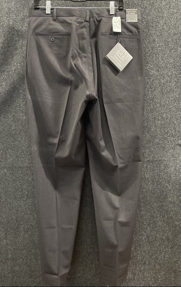 Jos. A. Bank Men's Black Traveler Wool Pleated Cuffed Pants Sz 36x30 NWT