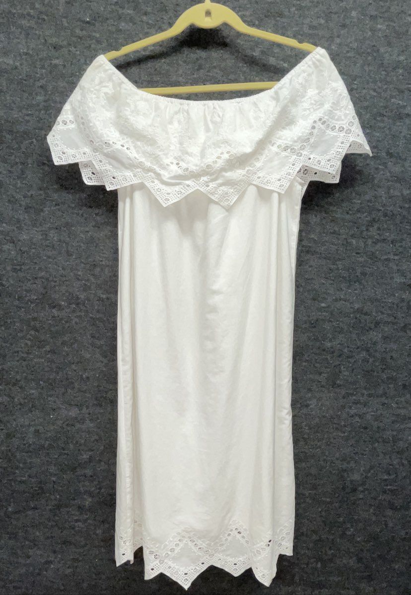 Tantrums Women's White Off The Shoulder Eyelet Lace Cotton Peasant Dress Sz S