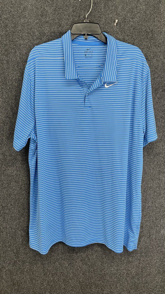 Nike Men's Blue White Striped Dri-FIT Golf Polo Shirt Short Sleeve Sz XXL