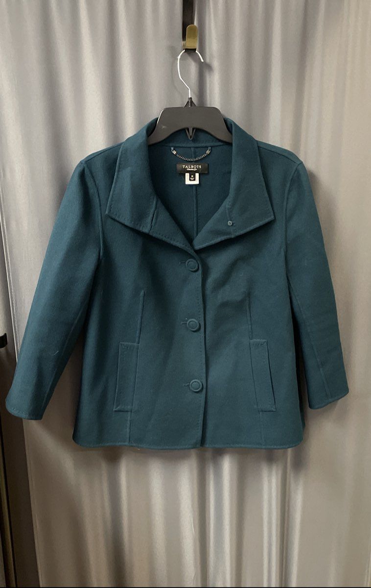 Talbots Women's Jade 100% Wool Short Coat Jacket Button Front Sz 10